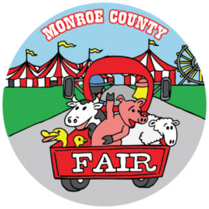 The Monroe County Fair logo highlighting livestock in the back of a truck.