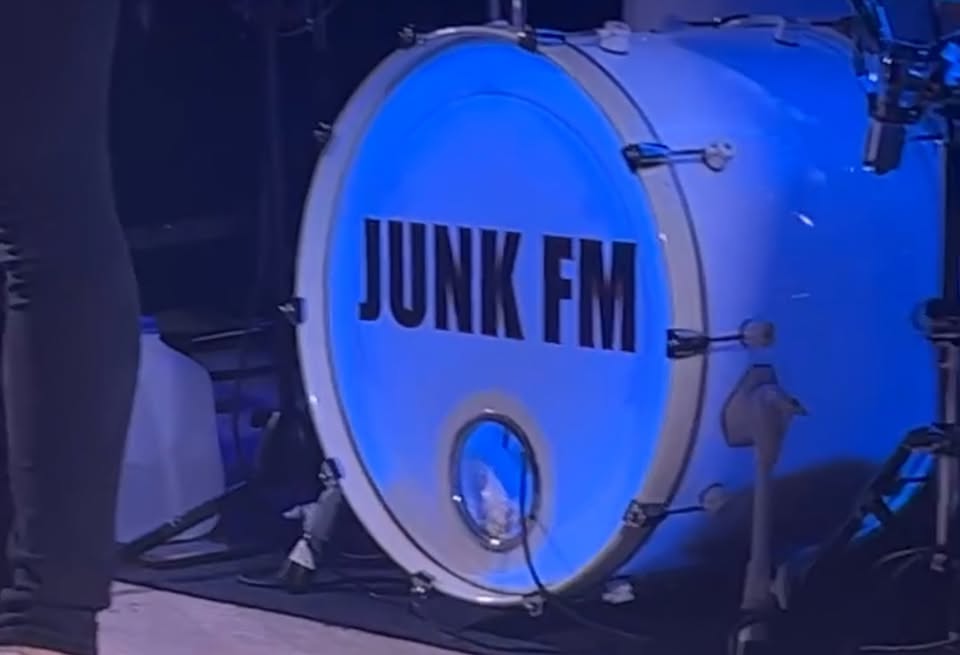 A bass drum with Junk Fm sticker
