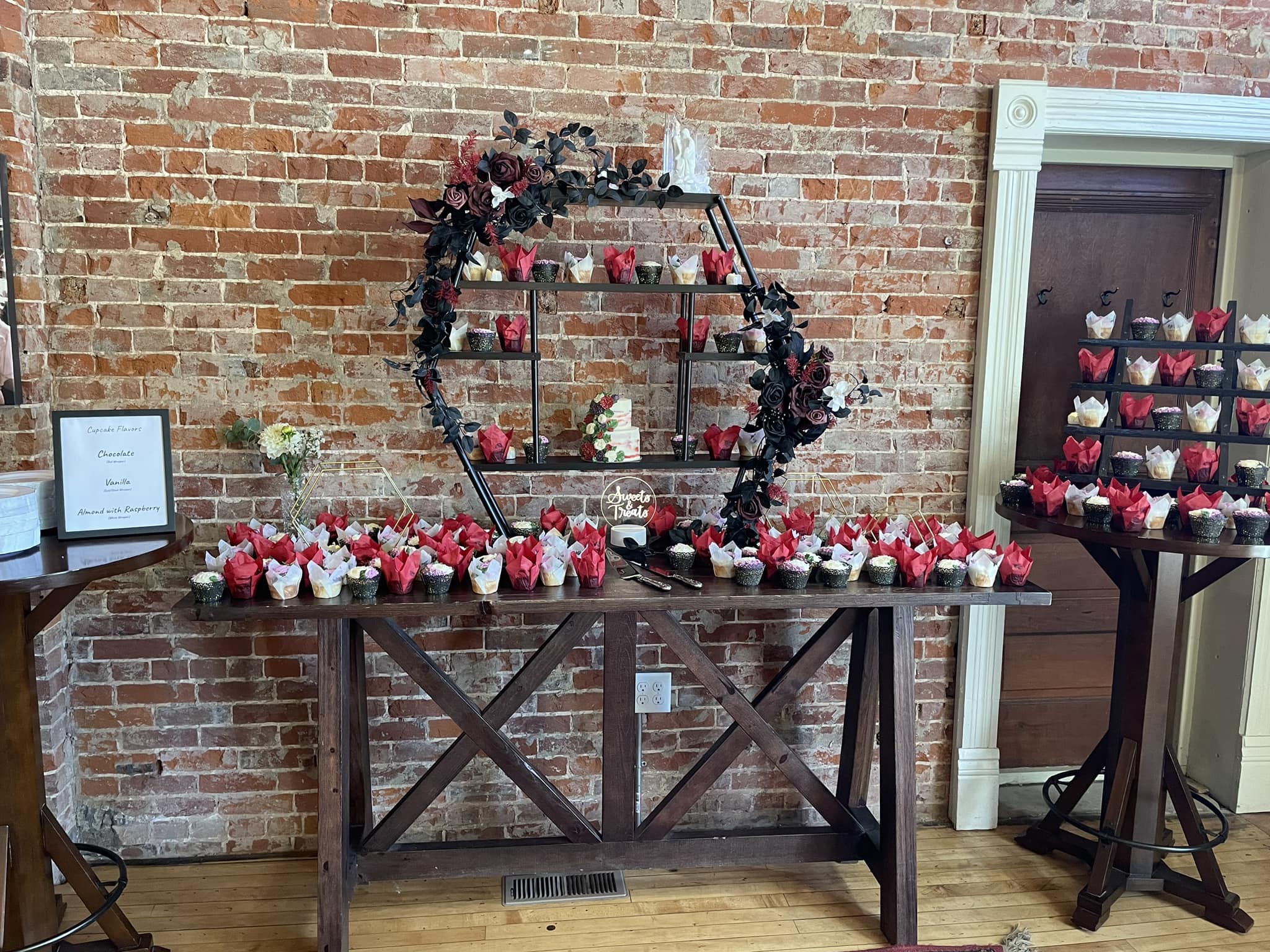 A wedding cupcake display