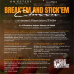 A poster with event information on it in different colors.