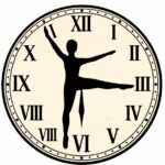 A picture of a dancer on a clock face, using their arms and legs to point to the numbers.