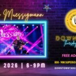A poster with neon colors on it and showing Casey Muessigmann on it