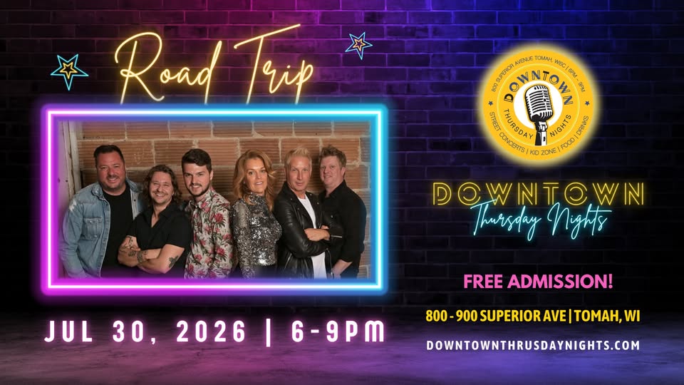 A poster in neon colors with the band Road Trip on it.
