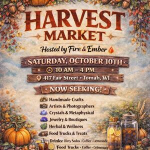 A poster showing the event information with a theme of autumn.