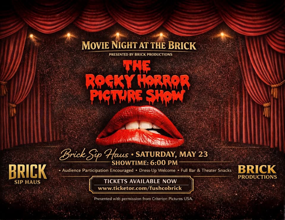 A poster that shows the event information and showing a pair of lips.