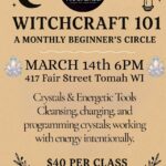 A poster with the event information on it and a picture of a half moon and a candle on it.