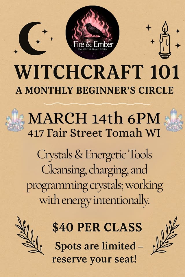 A poster with the event information on it and a picture of a half moon and a candle on it.