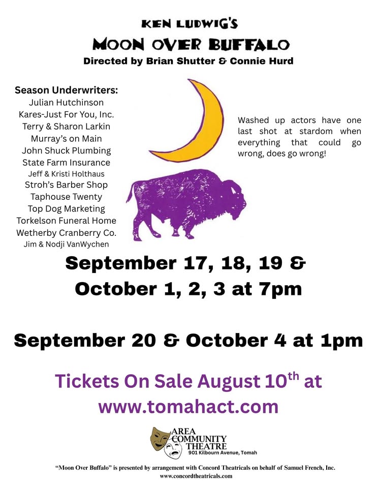 A poster with a moon over a buffalo.