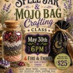 A photo of a spell jar and mojo bag.