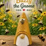 A ceramic gnome with a bumble bee