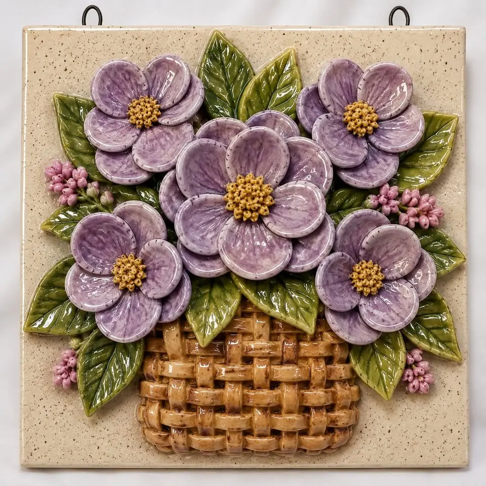 A ceramic tile with flowers