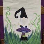 a painting of a gnome on a mushroom