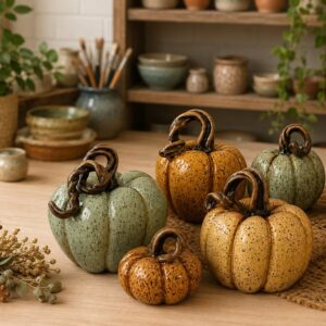 a group of small glazed pumpkins