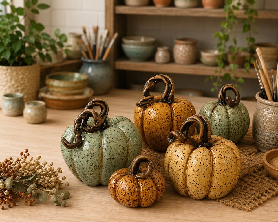 a group of small glazed pumpkins