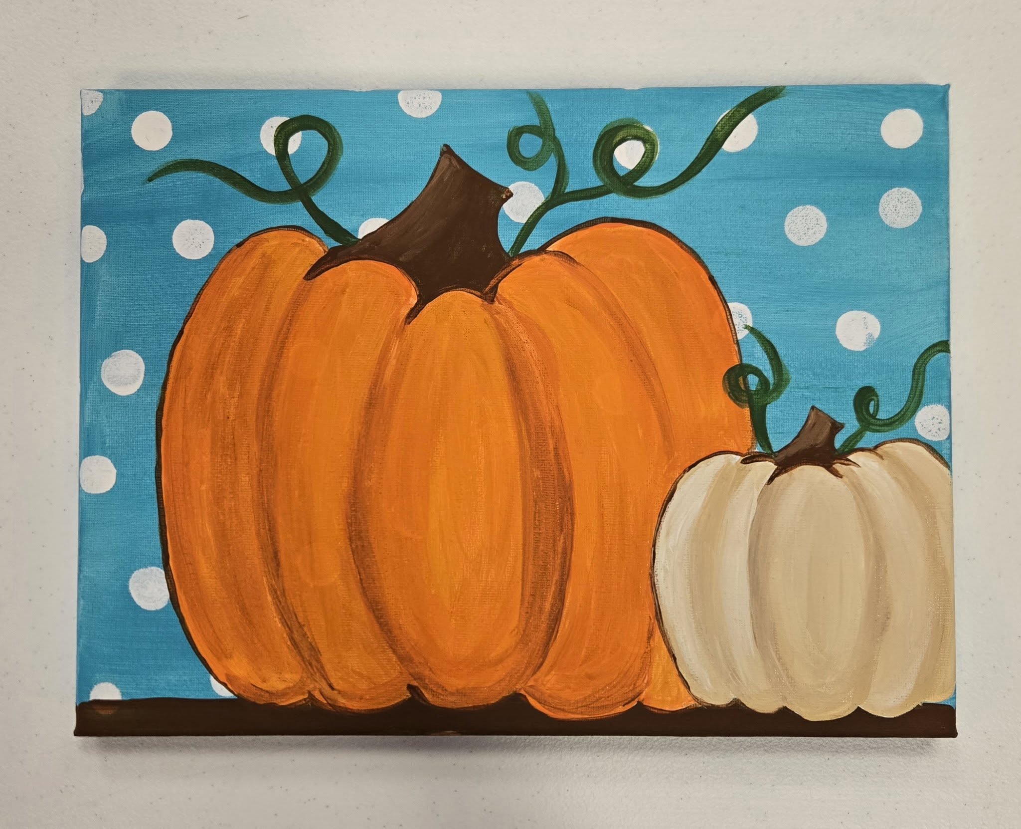 Canvas painting with two pumpkins