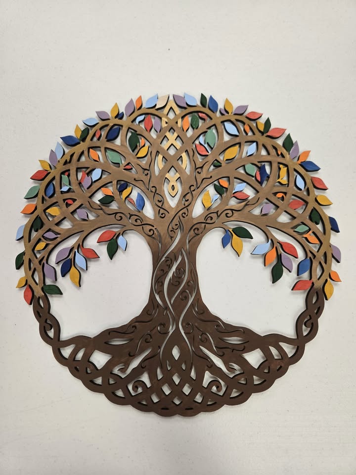 A painted wooden tree of life